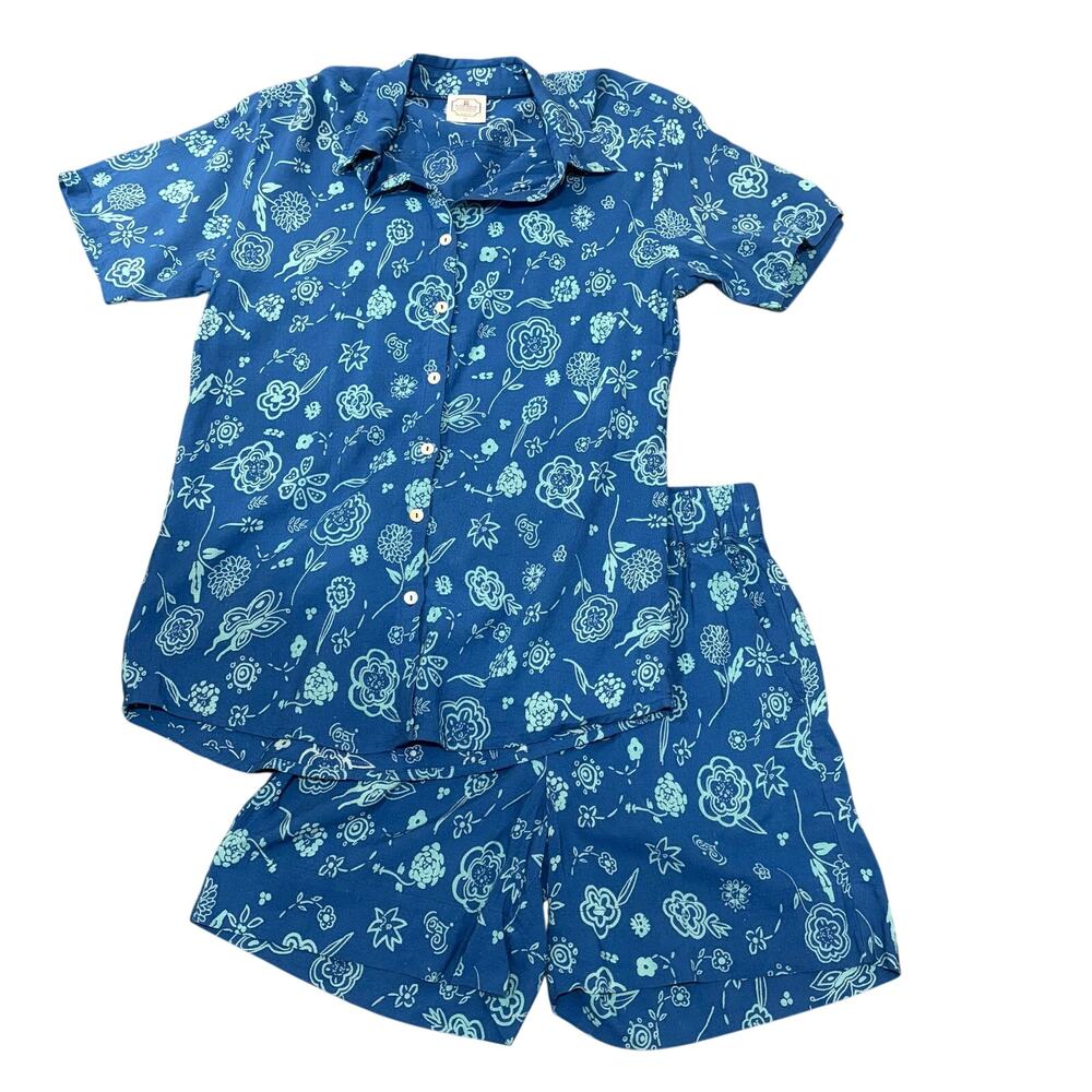 My Little Belleville Porto Blue Floral Short Sleeve Shirt & Shorts Set - Medium